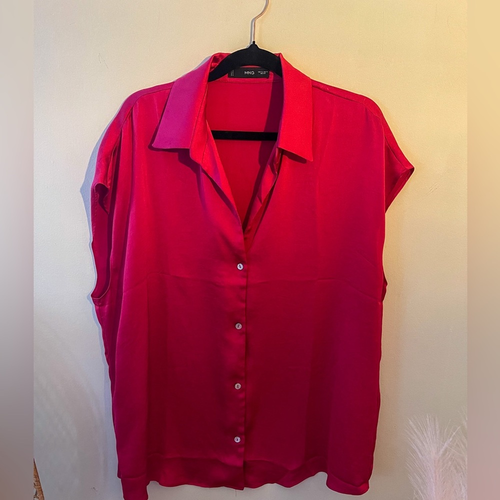 MNG Fuchsia Sleeveless Button-Down Blouse - XL